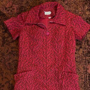 Vintage College Girl Mod Collared Pink A Line Dress Size M